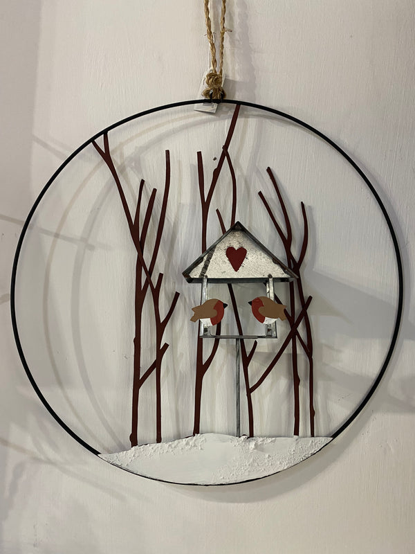 Robins in bird house Iron Wreath