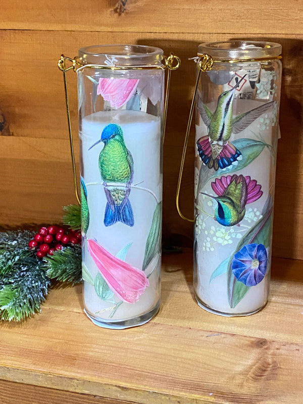 Hummingbird Illustrated Glass Tube Candle
