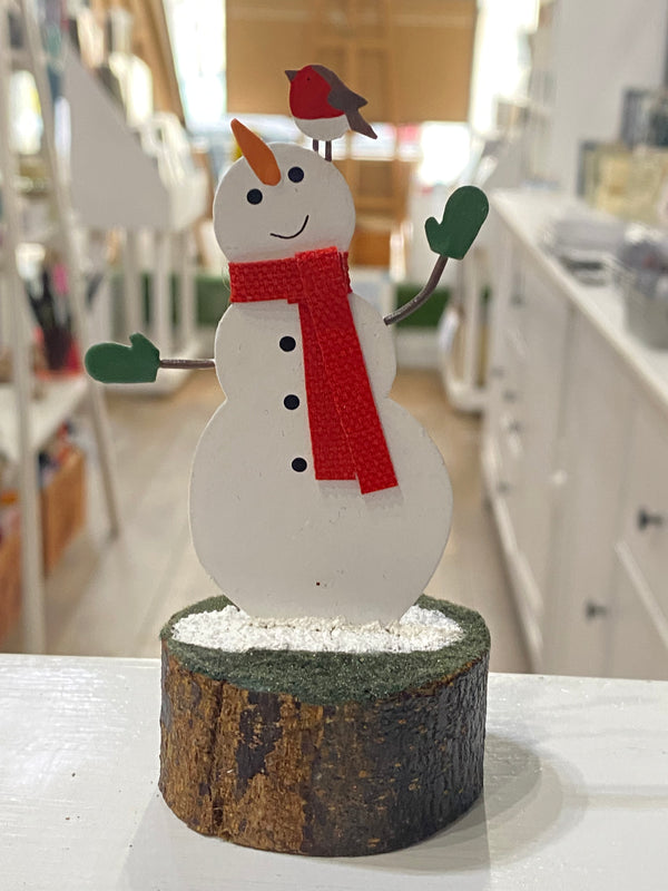 Happy Snowman Decoration with Little Robin