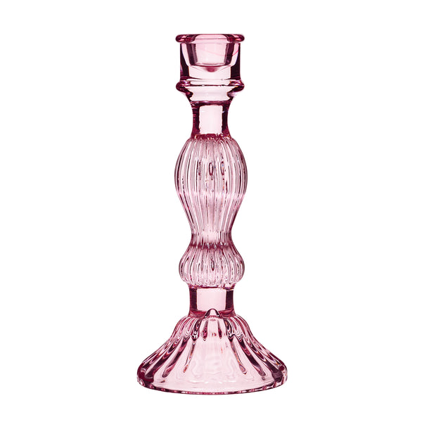 Tall Vintage Style Glass Candle Holder - Pink