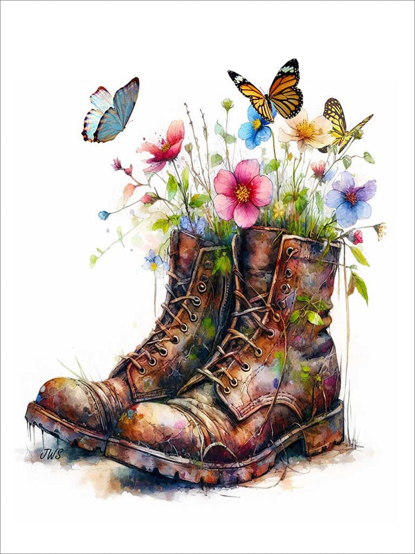 Old Boots With Flowers Photographic Digital Print by John Sullivan