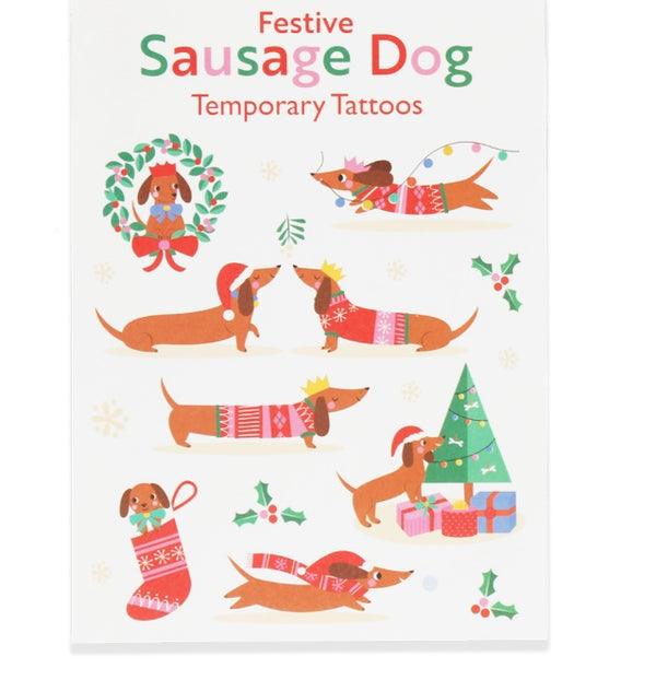 Festive Sausage Dog Fun temporary tattoos