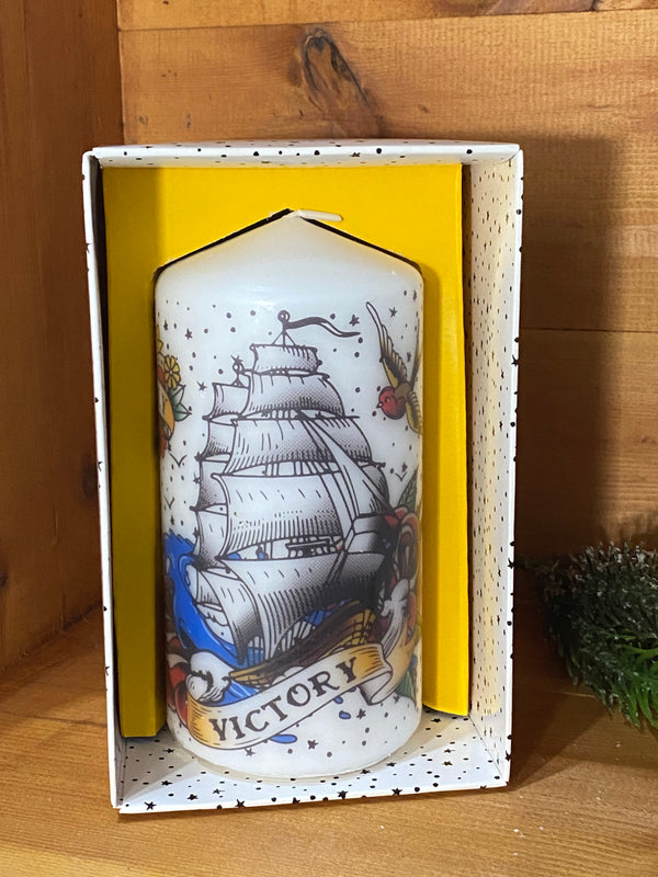 Vintage Tattoo Pillar Candle