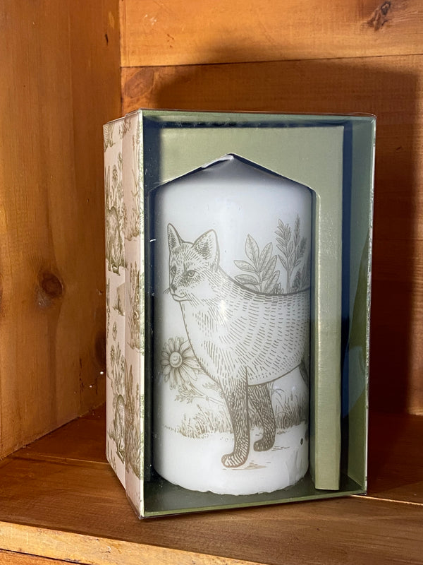 Forest Friends Pillar Candle in Sage Green or Steel Blue