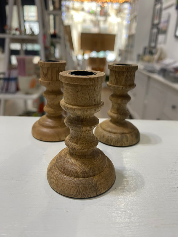 Small Carved Wooden Candlestick
