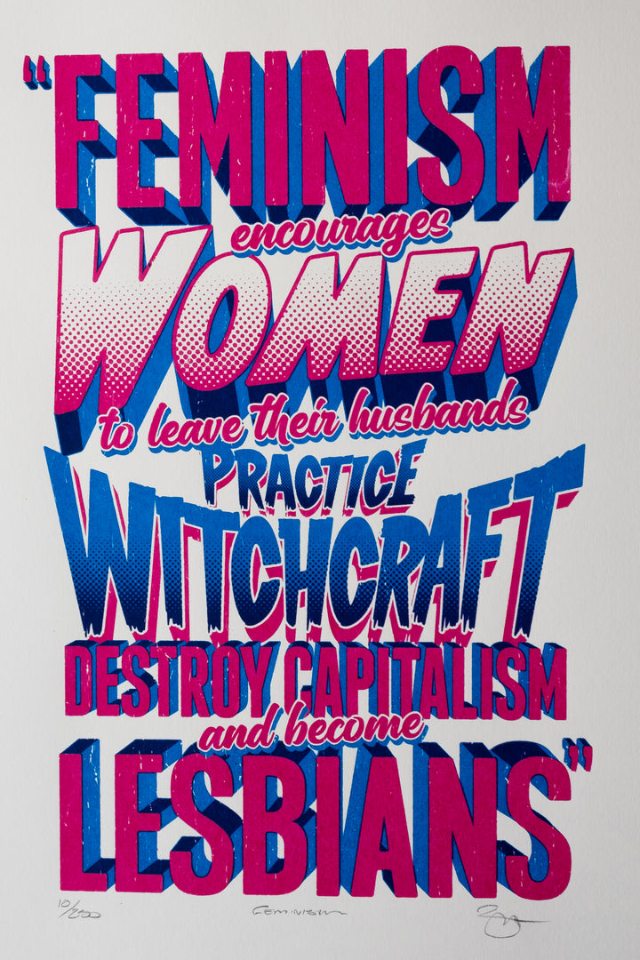 colourful quote saying feminism encourages women to leave their husbands practice withcraft destroy capitalism and become lesbians 