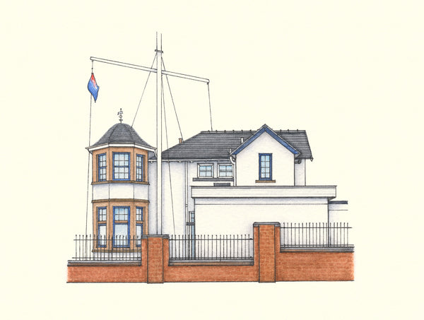 An art print of Royal Gourock Yacht Club from an original drawing by Blossom Art