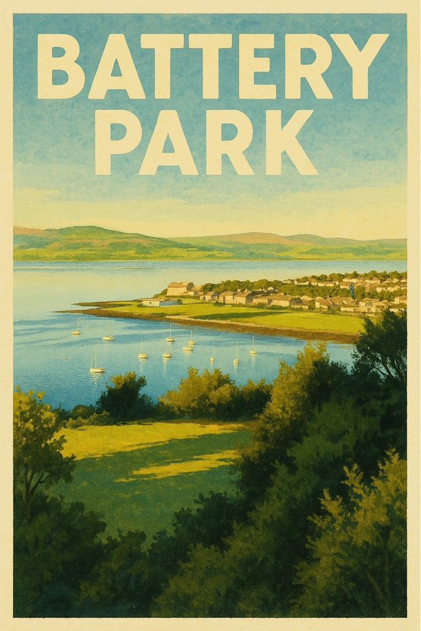 Vintage Rail Poster Style Art Print of Battery Park, Greenock by bob dolan 