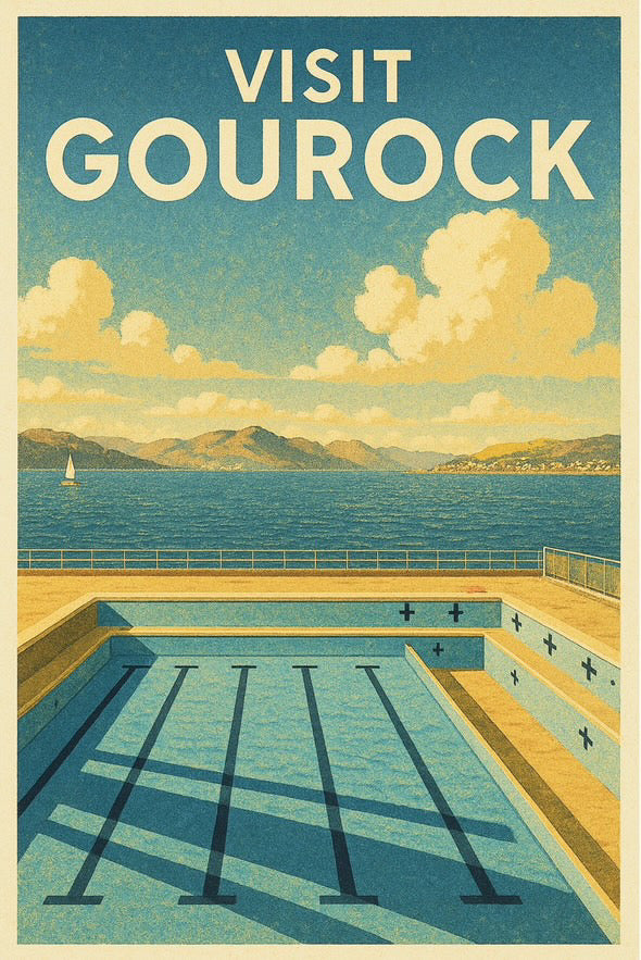 Vintage Rail Poster Style Art Print of Gourock Pool / outoor pool gourock 