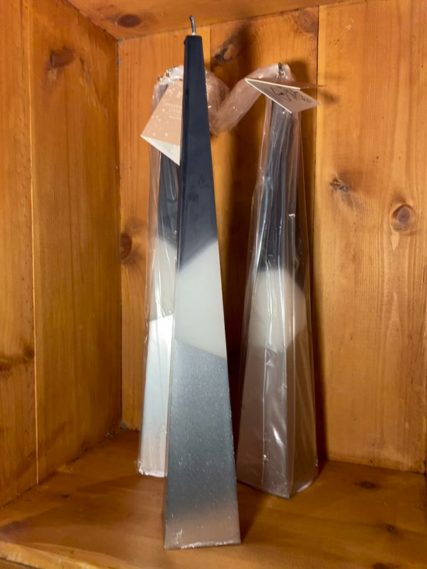 Silver, White and Black Tall Pyramid Candle