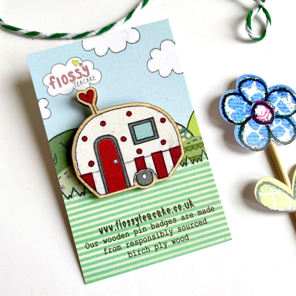 Caravan Wooden Pin Badge